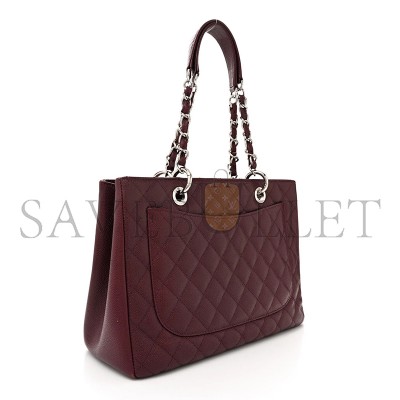 CHANEL CAVIAR QUILTED GRAND SHOPPING TOTE DARK BURGUNDY (34*24*13cm) 